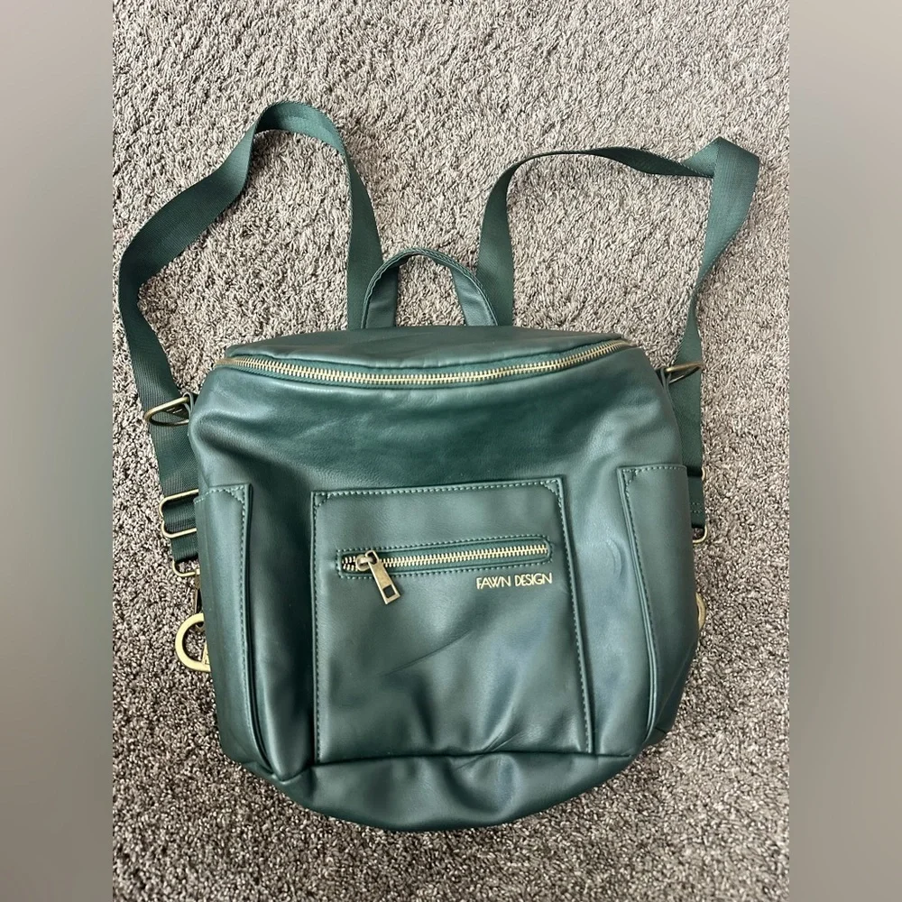 Fawn Design The Mini Vegan Leather Backpack Diaper Bag Emerald Green
